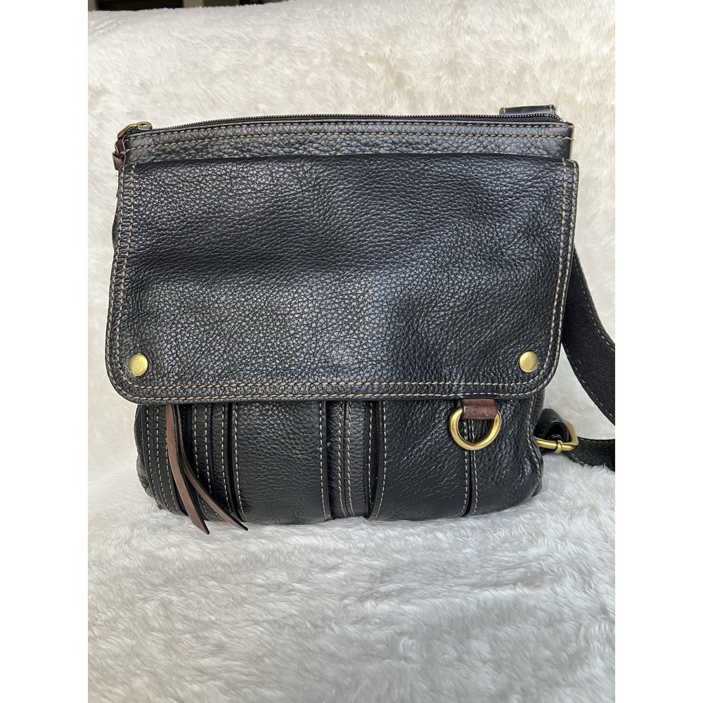 Fossil Morgan Traveler Black Pebbled Leather Bag Rugged Refined No Key Charm